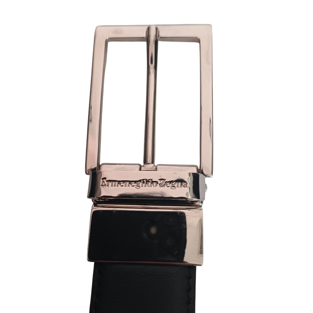 Ermenegildo Zegna Belt Men 38 Black Brown Reversible Leather Silver Buckle Italy - Picture 2 of 5